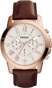Fossil Men’s Grant Stainless Steel and Leather Chronograph Quartz