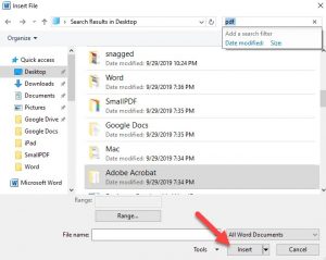 insert pdf into word