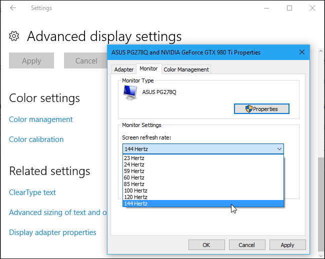 change refresh rate windows 10