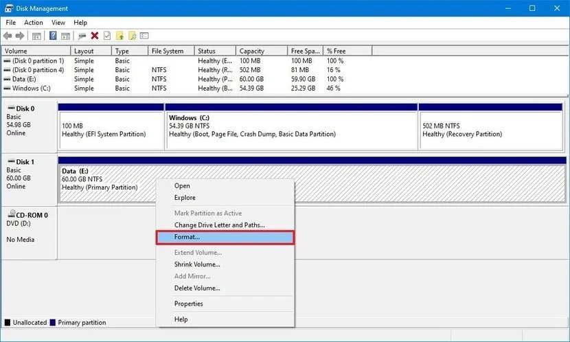 format hard drive windows 10