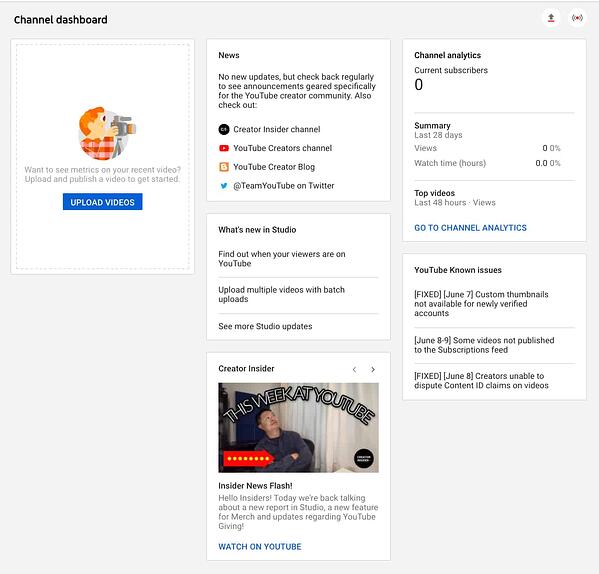 youtube features dashboard