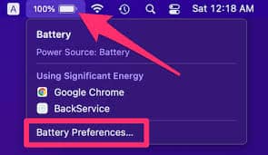 Click on Battery Preferences from the pop-up menu.