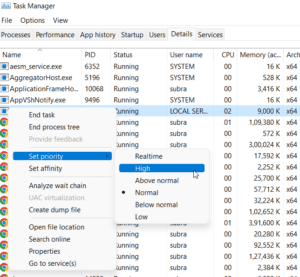 Set high Priority