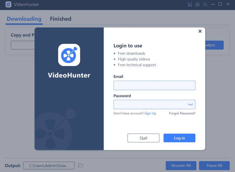 Log in VideoHunter