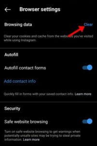 Select the “Clear” option next to “Browsing data” in the browser’s preferences