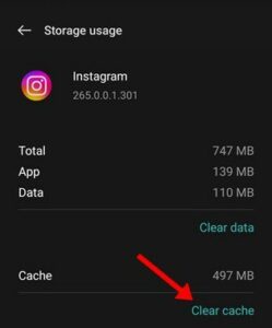 Tap Clear Cache followed by Clear Data under Storage usage