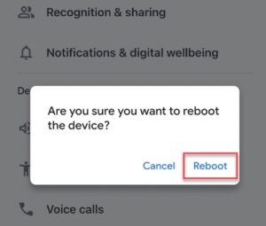 Tap Reboot on the pop-up verification notice