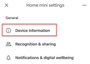 Tap the Device information option on the Home Settings screen
